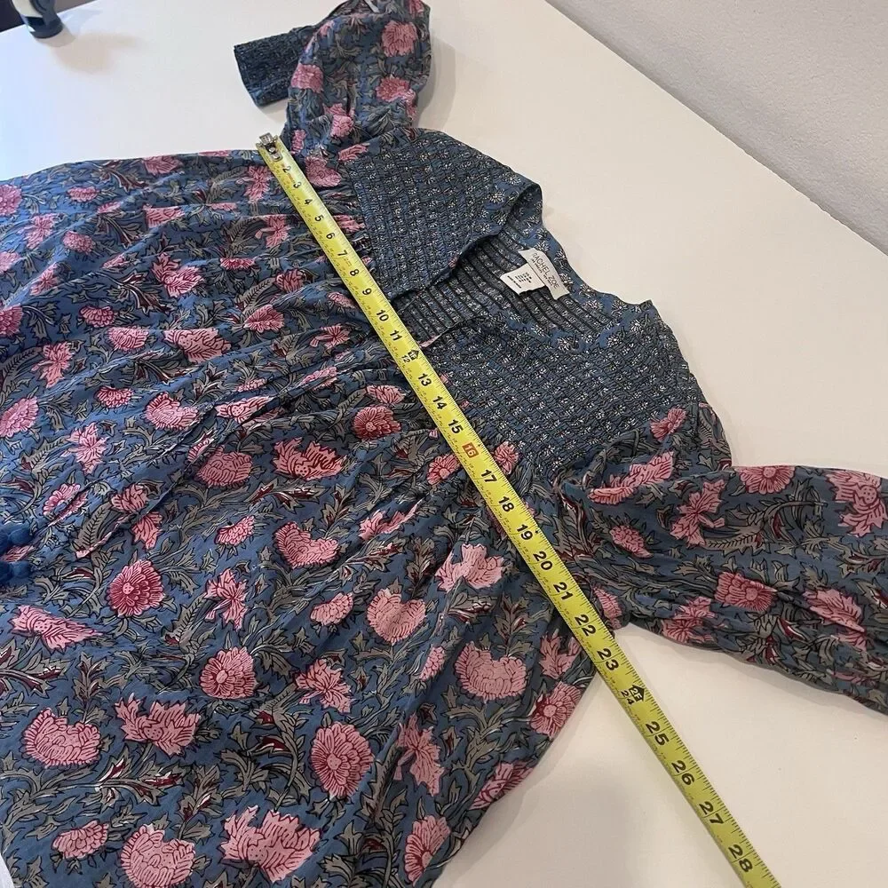 Rachel Zoe Women's Cotton Split Neck Peasant Blouse Floral Medium Boho Cottage - Picture 9 of 10